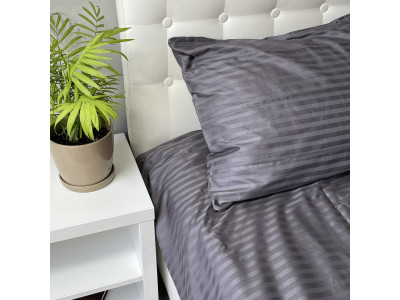 Комплект постільної білизни Stripe Sense Graphite сатин-страйп SoundSleep графіт євро