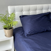 Комплект постільної білизни Stripe Sense Dark Blue сатин-страйп SoundSleep темно-синій євро