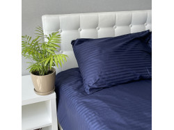 Комплект постільної білизни Stripe Sense Dark Blue сатин-страйп SoundSleep темно-синій євро
