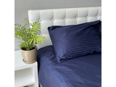 Комплект постільної білизни Stripe Sense Dark Blue сатин-страйп SoundSleep темно-синій євро