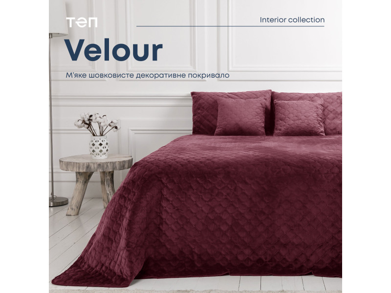 Покривало ТЕП "VELOUR" 180*240 см бордове/ромб круглий